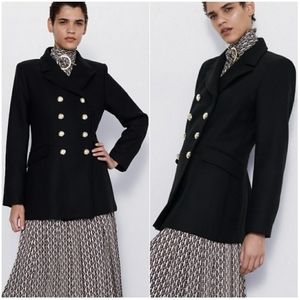 NWT | ZARA Black Double Breasted Wool Coat Jacket